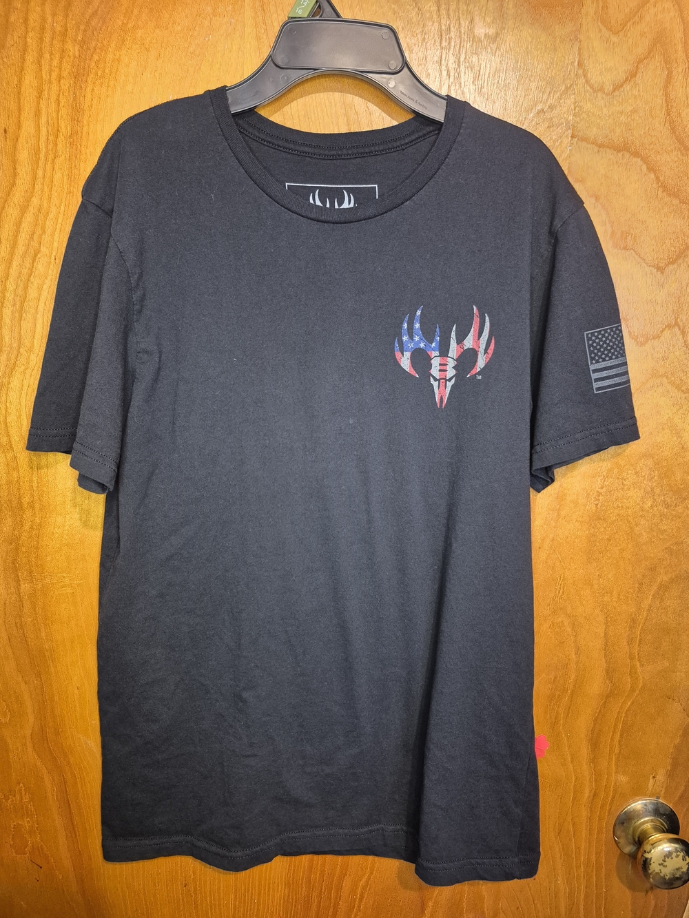 Black Short-Sleeve Graphic Tee with American Flag Antler Logo